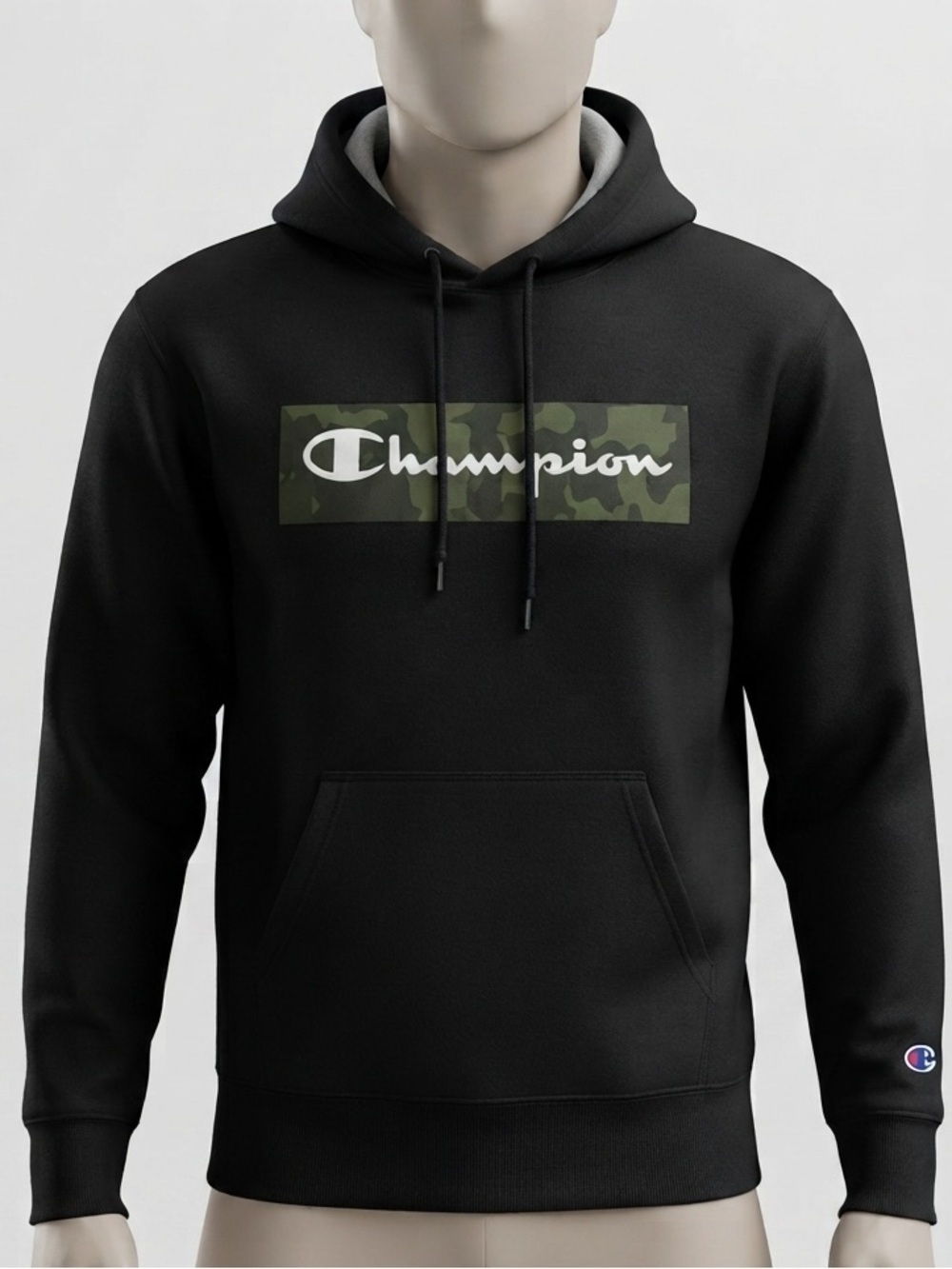 Champion Powerblend Black Camo Logo Fleece Hoodie Men’s Small